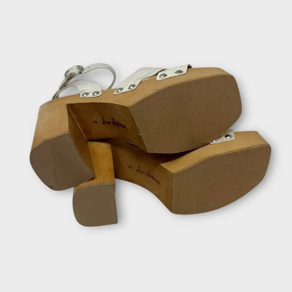 Sam Edelman Rosalind Platform Wood Heel White Croc Leather Size 8